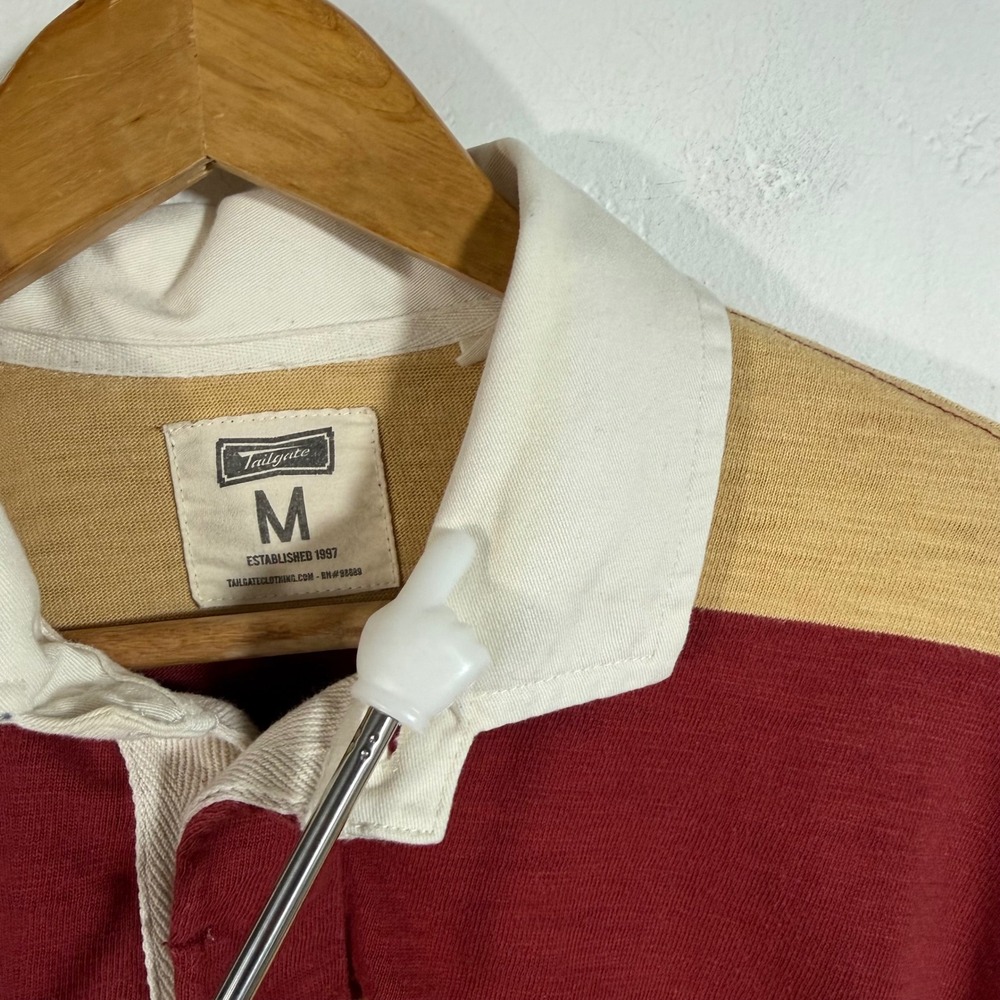 Tailgate Rugby Shirt Yellow Burgundy Striped Preppy Collegiate Heritage Polo M - Picture 12 of 15